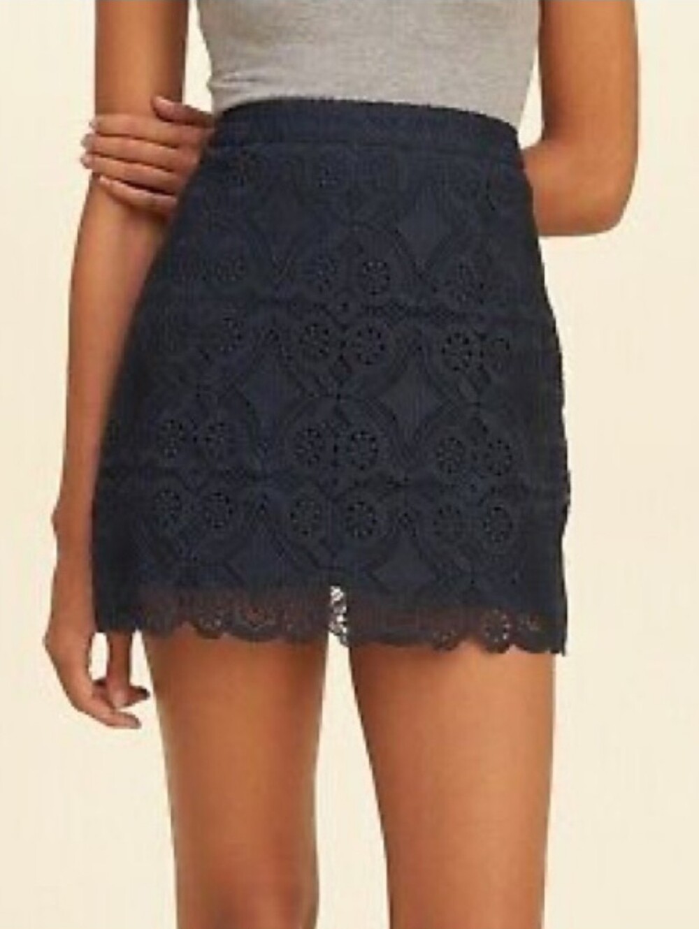 NWT Hollister Navy Blue Lace Floral Overlay Mini Skirt Lined Size 0